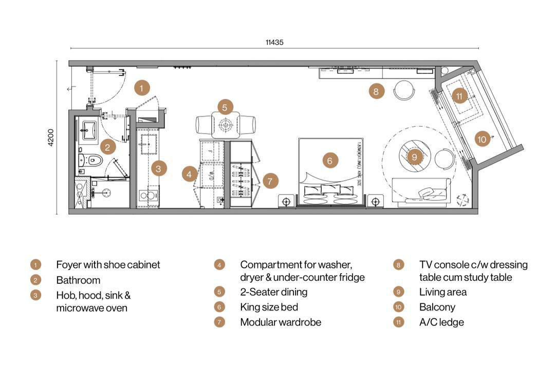 Clarissa Type A studio floor plan layout