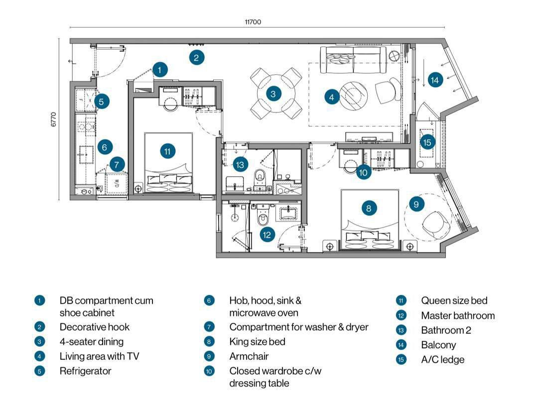 Clarissa Type B 2-bedroom floor plan layout