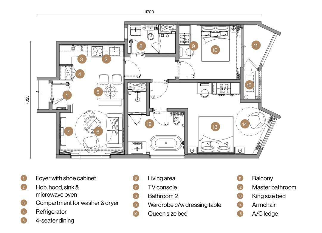 Clarissa Type C1 2-bedroom bathtub floor plan layout
